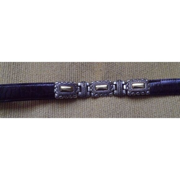 BRIGHTON Black Leather Croco Belt Silver & Gold Metal Accents Style 44203 Size S main image 9